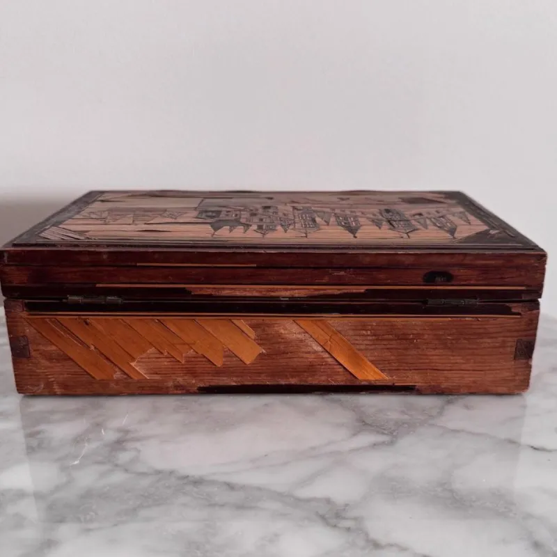 Pamono Straw Marquetry Work Box> Trunks Crates & Baskets