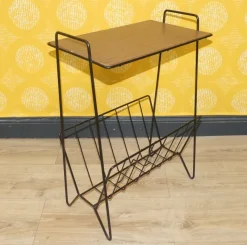 Pamono String Newspaper Rack in Teak Formica and Black Metal, 1960s><noscript><img width=