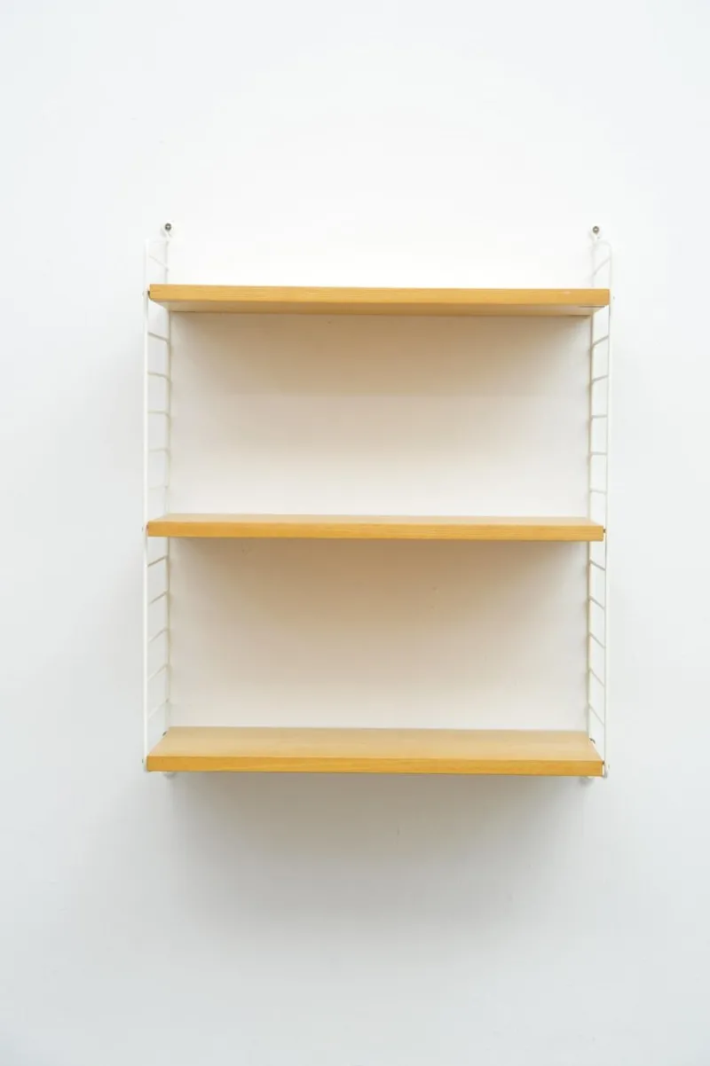 Pamono String Shelving System in Ash with 2 Ladders by Kajsa and Nisse Strinning, 1940s> Shelves & Wall Units