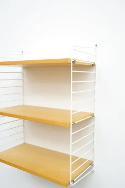 Pamono String Shelving System in Ash with 2 Ladders by Kajsa and Nisse Strinning, 1940s><noscript><img width=