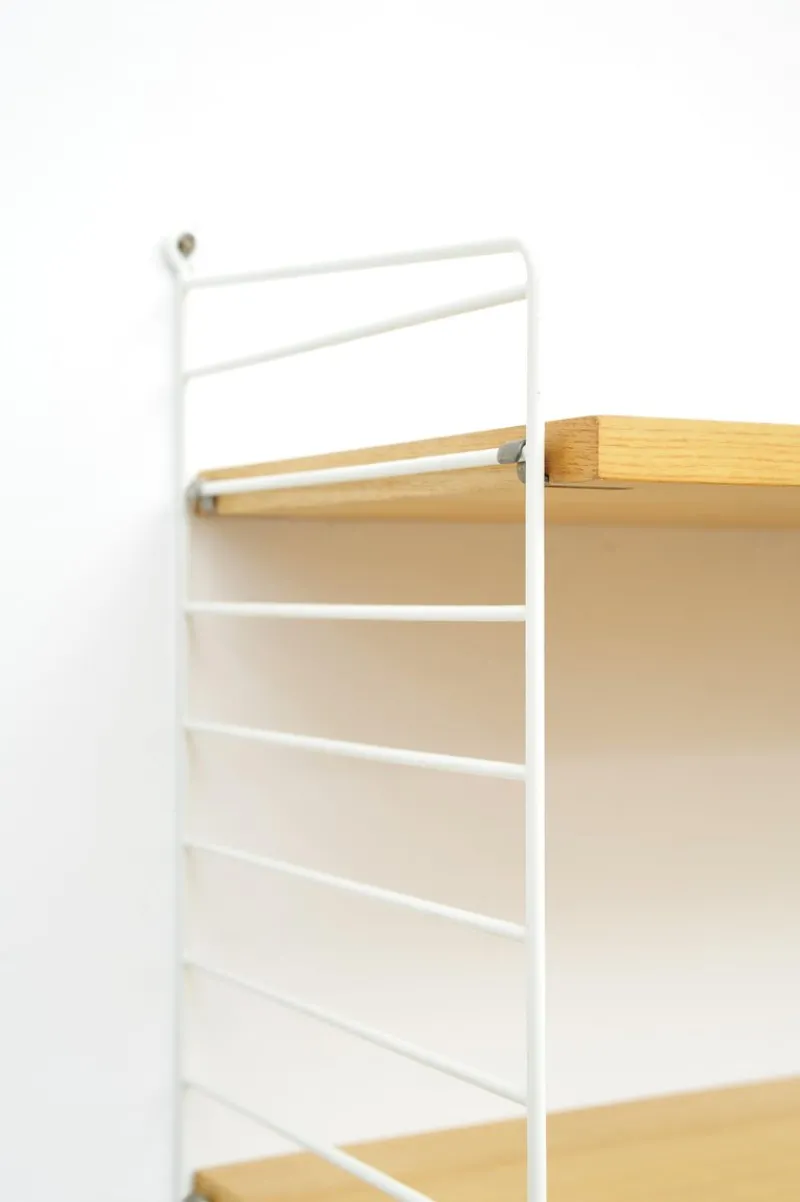 Pamono String Shelving System in Ash with 2 Ladders by Kajsa and Nisse Strinning, 1940s> Shelves & Wall Units