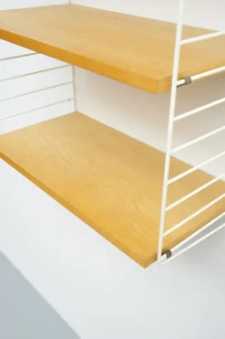Pamono String Shelving System in Ash with 2 Ladders by Kajsa and Nisse Strinning, 1940s><noscript><img width=