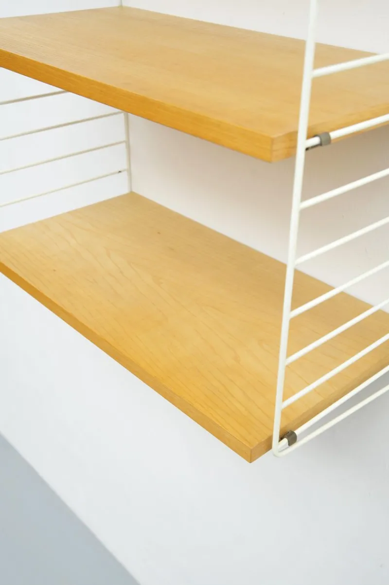 Pamono String Shelving System in Ash with 2 Ladders by Kajsa and Nisse Strinning, 1940s> Shelves & Wall Units