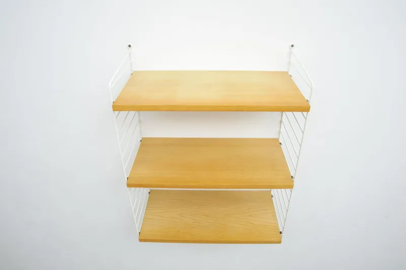 Pamono String Shelving System in Ash with 2 Ladders by Kajsa and Nisse Strinning, 1940s> Shelves & Wall Units