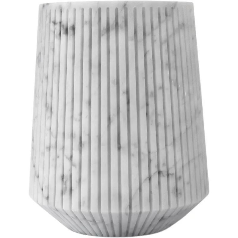 Pamono Striped Wide Vase in White Carrara Marble> Tabletop