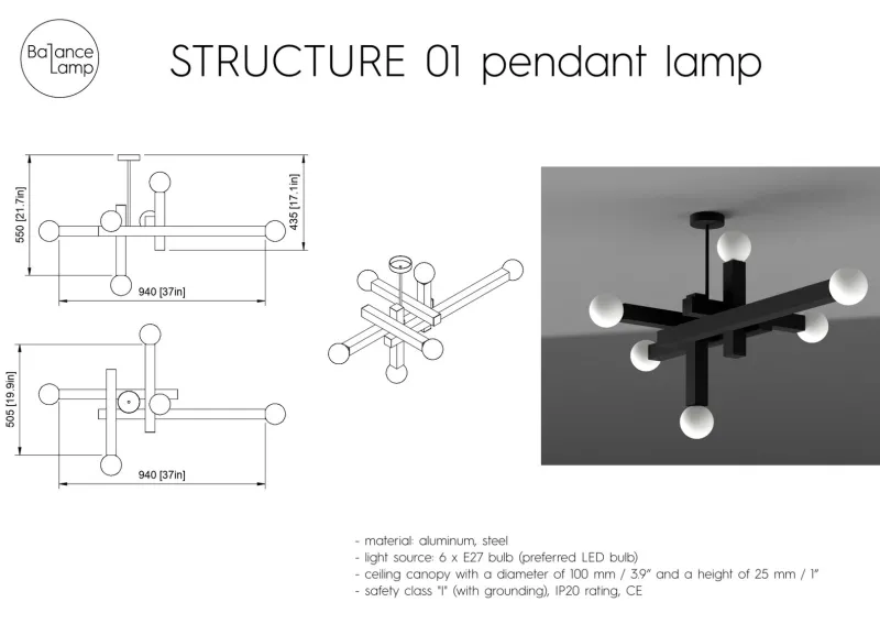 Pamono Structure 01 Modern Pendant Lamp Inspired by Brutalist Architecture & De Stijl Movement from Balance Lamp> Ceiling Lights