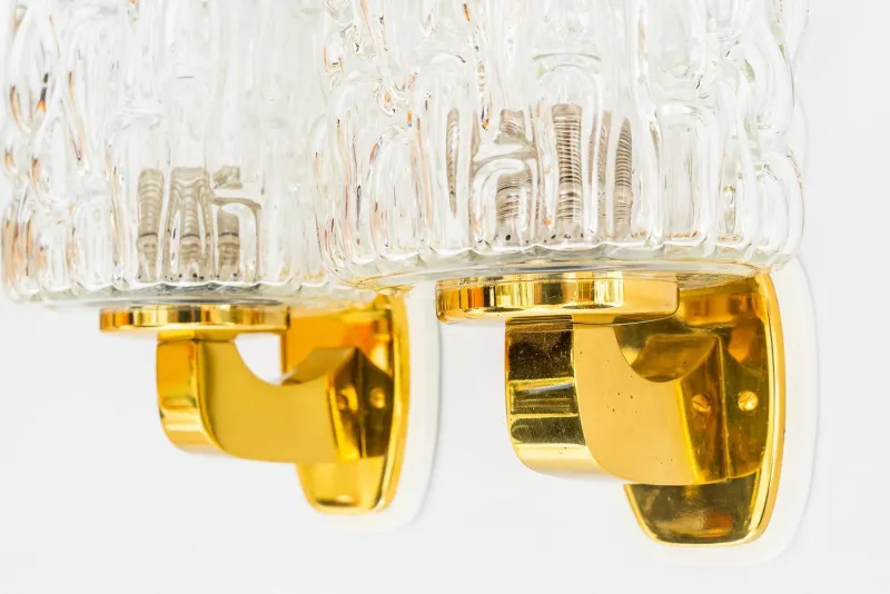 Pamono Structured Glass Wall Lamps by Rupert Nikoll, Vienna, Austria, 1950s, Set of 2> Wall Lights & Sconces