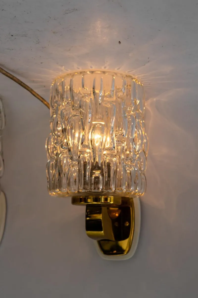 Pamono Structured Glass Wall Lamps by Rupert Nikoll, Vienna, Austria, 1950s, Set of 2> Wall Lights & Sconces
