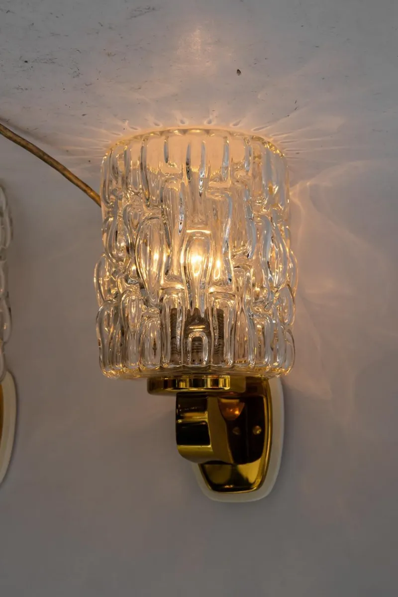Pamono Structured Glass Wall Lamps by Rupert Nikoll, Vienna, Austria, 1950s, Set of 2> Wall Lights & Sconces