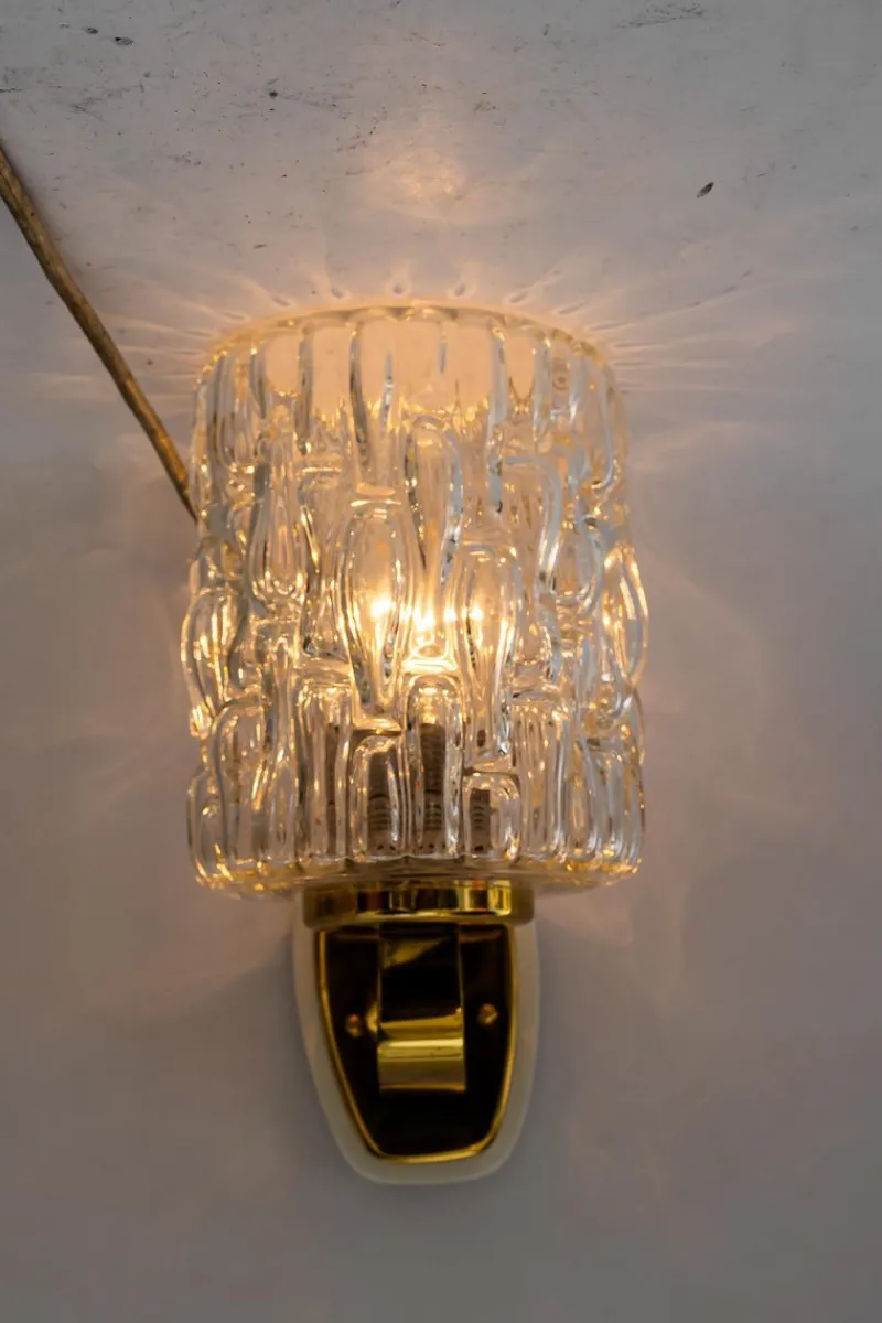 Pamono Structured Glass Wall Lamps by Rupert Nikoll, Vienna, Austria, 1950s, Set of 2> Wall Lights & Sconces