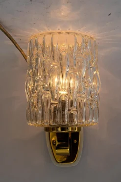Pamono Structured Glass Wall Lamps by Rupert Nikoll, Vienna, Austria, 1950s, Set of 2><noscript><img width=