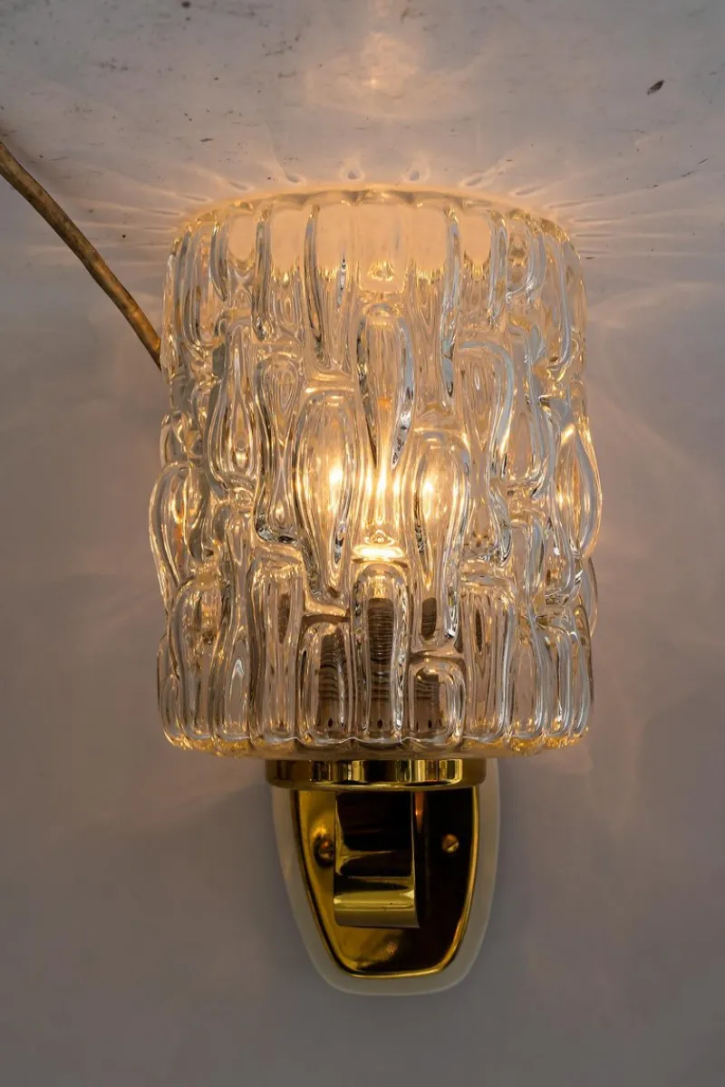 Pamono Structured Glass Wall Lamps by Rupert Nikoll, Vienna, Austria, 1950s, Set of 2> Wall Lights & Sconces