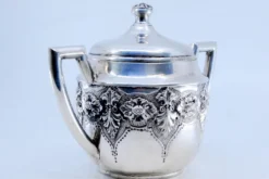 Pamono Sugar Bowl in Embossed Silver with Floral Motifs and Hinged Lid><noscript><img width=