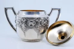 Pamono Sugar Bowl in Embossed Silver with Floral Motifs and Hinged Lid><noscript><img width=