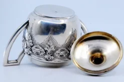 Pamono Sugar Bowl in Embossed Silver with Floral Motifs and Hinged Lid><noscript><img width=