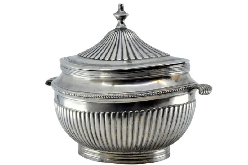 Pamono Sugar Bowl in Fluted Silver with Pearly Frieze and Outer Handles> Bottles, Carafes & Jugs