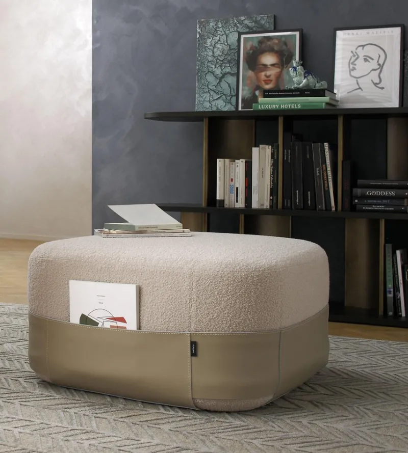 Pamono Sumo Bouclé Wool and Leather Pouf by Morica Design> Seating