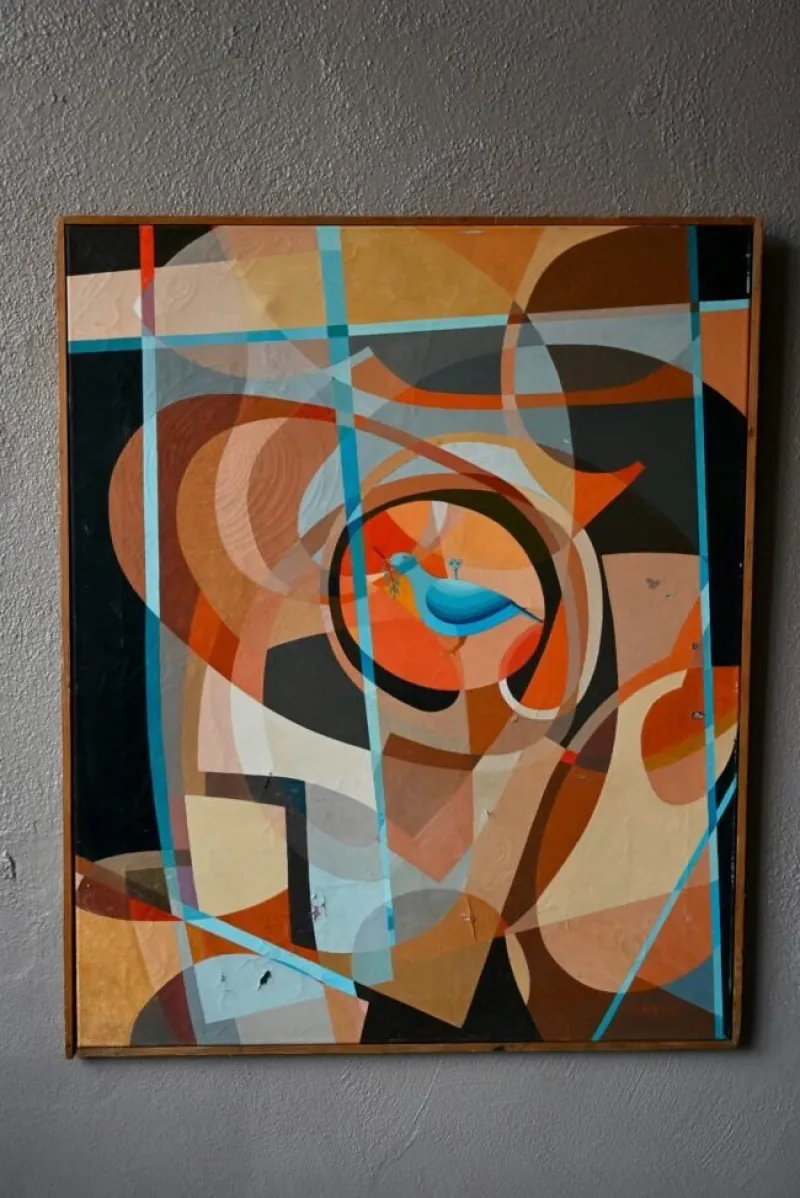 Pamono Surrealist Bird Composition, Acrylic on Canvas> Abstraction|Painting
