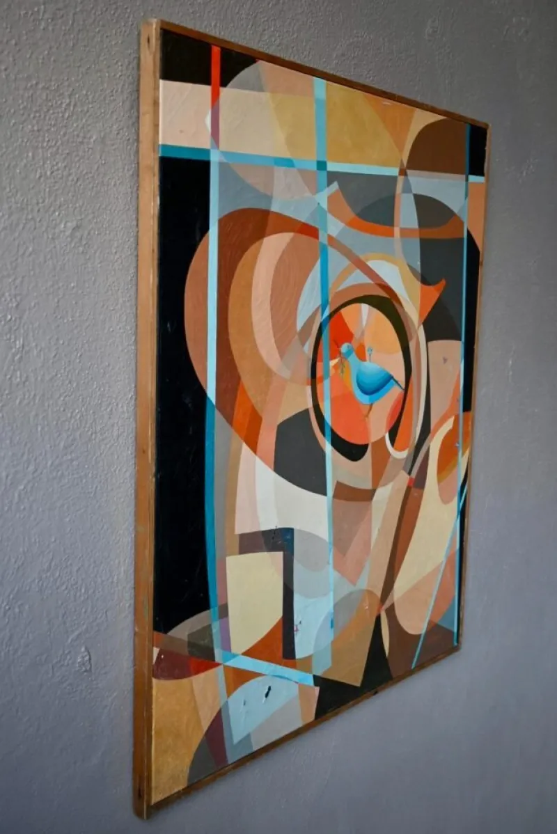 Pamono Surrealist Bird Composition, Acrylic on Canvas> Abstraction|Painting