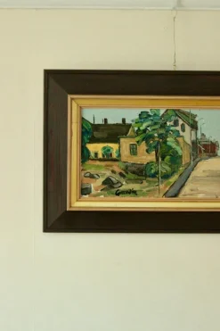 Pamono Sven Grandin, Summer Street, 1970s, Oil on Panel, Framed><noscript><img width=
