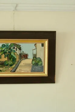 Pamono Sven Grandin, Summer Street, 1970s, Oil on Panel, Framed><noscript><img width=