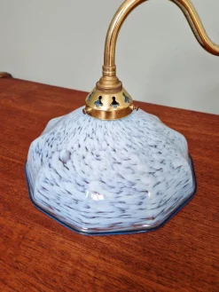 Pamono Swan Neck Wall Light in Brass and Blue Speckled Glass, 1930s