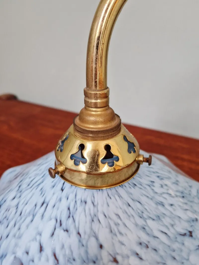 Pamono Swan Neck Wall Light in Brass and Blue Speckled Glass, 1930s