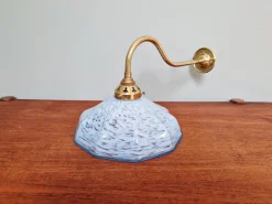 Pamono Swan Neck Wall Light in Brass and Blue Speckled Glass, 1930s