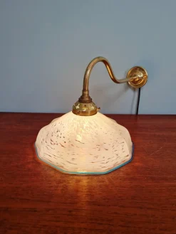 Pamono Swan Neck Wall Light in Brass and Blue Speckled Glass, 1930s