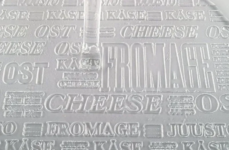 Pamono Swedish Art Glass Cheese Platters with Cheese Names & Bowls, 1980s, Set of 4> Trays