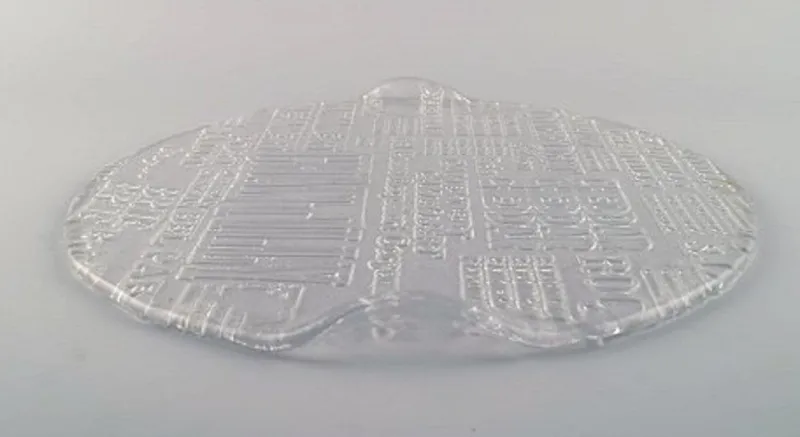 Pamono Swedish Art Glass Cheese Platters with Cheese Names & Bowls, 1980s, Set of 4> Trays