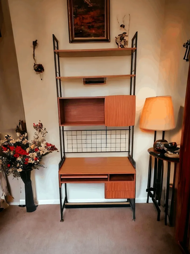 New Pamono Swedish Bookcase with 2 Desk Shelves
