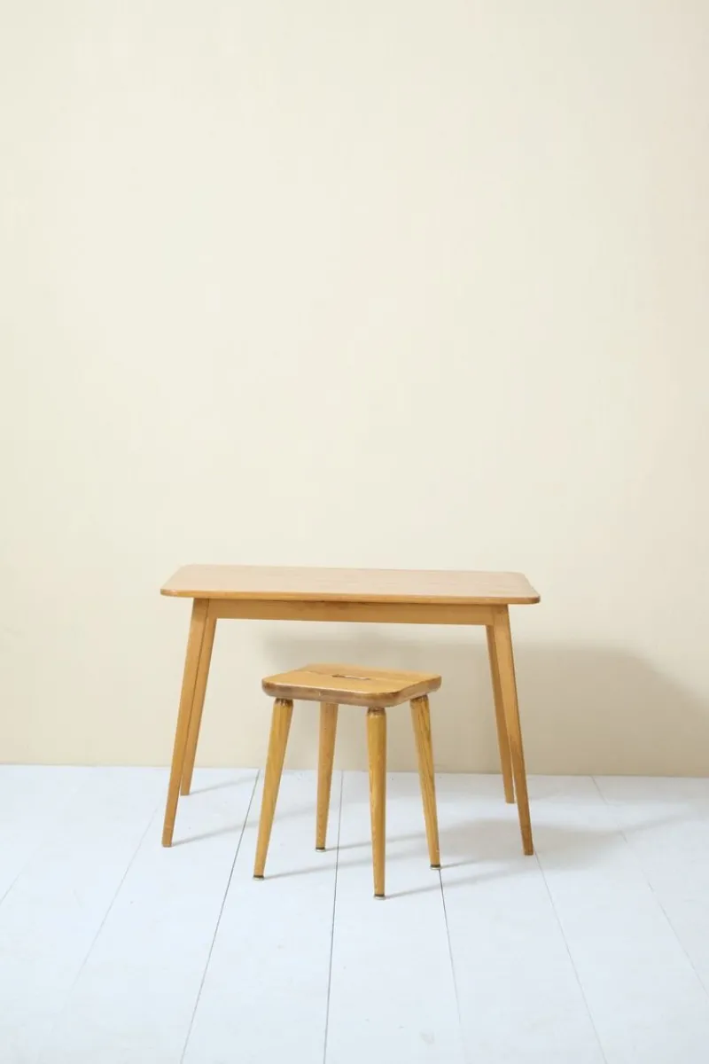 New Pamono Swedish Desk and Stool by Malmvall Göran, 1940s, Set of 2