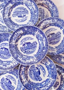 Pamono Swedish Dessert Plates Castles in Blue from Rörstrand, Set of 12> Serving Dishes