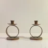 Pamono Swedish Grace Patinated Copper Circle Candleholders, 1920s, Set of 2> Candleholders