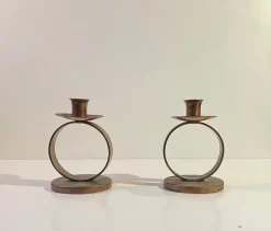 Pamono Swedish Grace Patinated Copper Circle Candleholders, 1920s, Set of 2> Candleholders