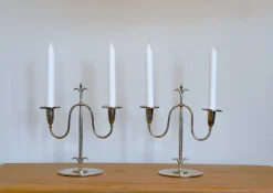 Pamono Swedish Grace Silver-Plated Candelabras by Elis Bergh for C. G. Hallberg, Stockholm, 1920s, Set of 2> Candleholders
