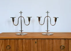 Pamono Swedish Grace Silver-Plated Candelabras by Elis Bergh for C. G. Hallberg, Stockholm, 1920s, Set of 2><noscript><img width=