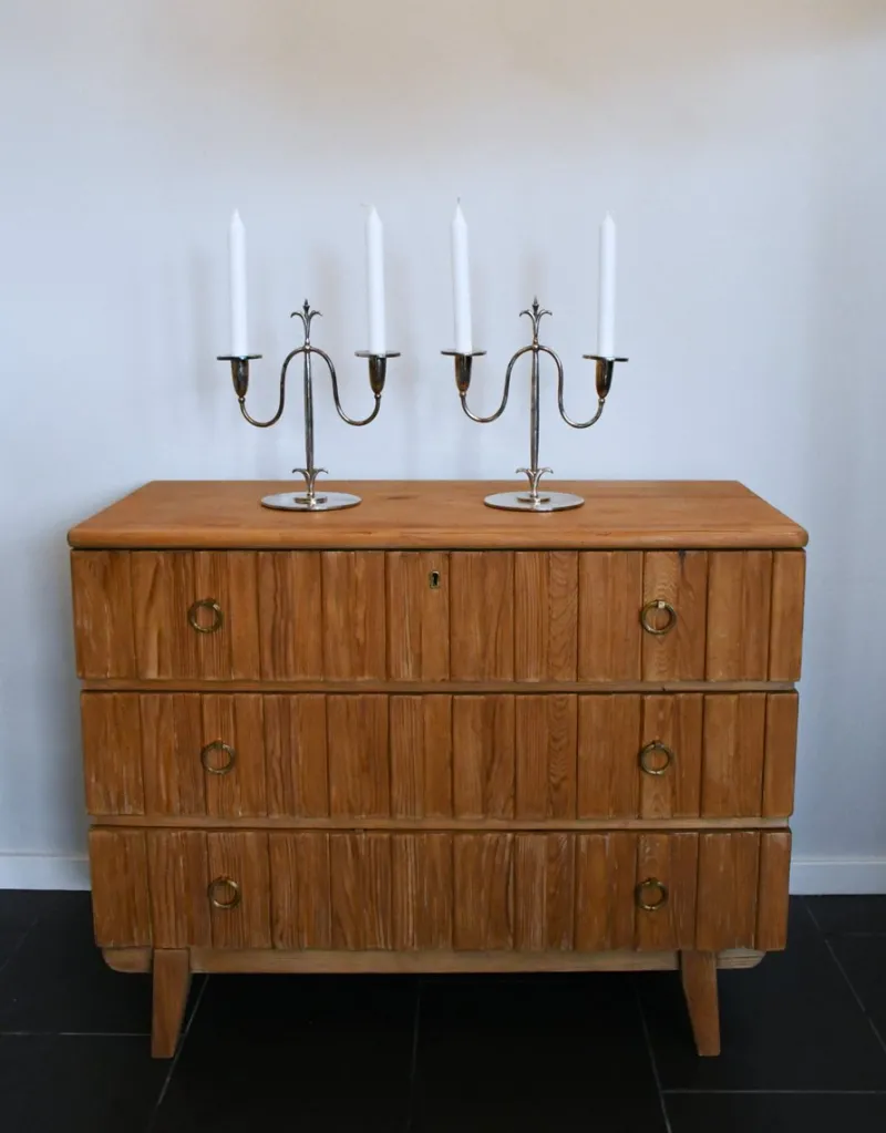Pamono Swedish Grace Silver-Plated Candelabras by Elis Bergh for C. G. Hallberg, Stockholm, 1920s, Set of 2> Candleholders