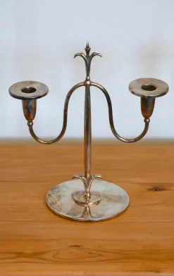 Pamono Swedish Grace Silver-Plated Candelabras by Elis Bergh for C. G. Hallberg, Stockholm, 1920s, Set of 2><noscript><img width=