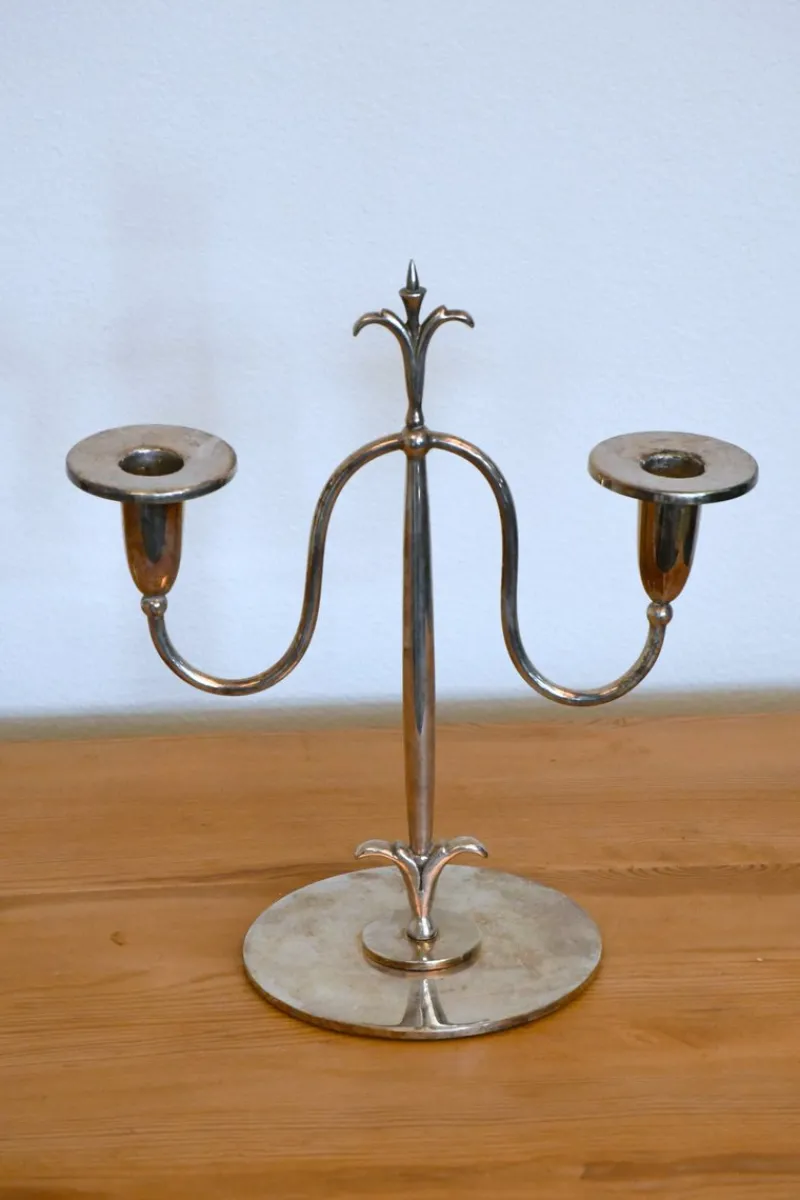 Pamono Swedish Grace Silver-Plated Candelabras by Elis Bergh for C. G. Hallberg, Stockholm, 1920s, Set of 2> Candleholders