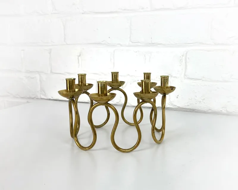 Pamono Swedish Modern Brass Candelabra by Lars Holmström for Svenskt Tenn, Sweden, 1950s> Candleholders