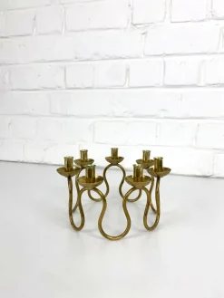 Pamono Swedish Modern Brass Candelabra by Lars Holmström for Svenskt Tenn, Sweden, 1950s> Candleholders
