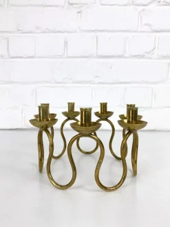 Pamono Swedish Modern Brass Candelabra by Lars Holmström for Svenskt Tenn, Sweden, 1950s><noscript><img width=