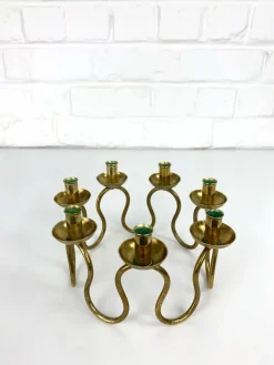 Pamono Swedish Modern Brass Candelabra by Lars Holmström for Svenskt Tenn, Sweden, 1950s><noscript><img width=