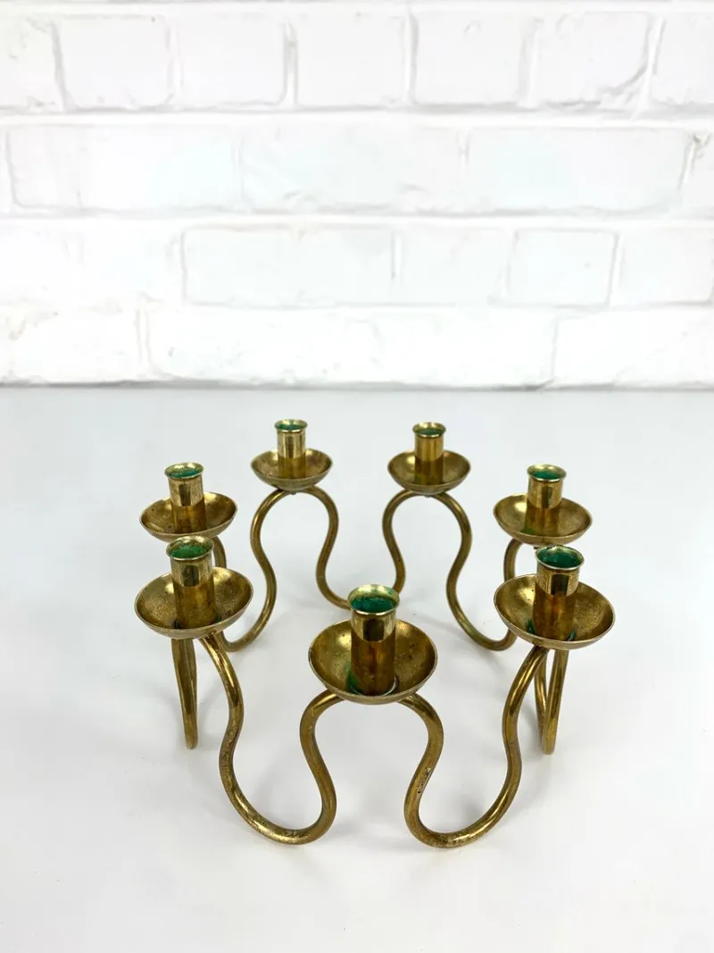 Pamono Swedish Modern Brass Candelabra by Lars Holmström for Svenskt Tenn, Sweden, 1950s> Candleholders