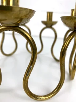 Pamono Swedish Modern Brass Candelabra by Lars Holmström for Svenskt Tenn, Sweden, 1950s><noscript><img width=