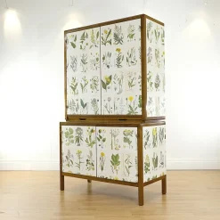 Pamono Swedish Modern Cabinet with Nordens Flora Illustrations by C.A.M Lindman, 1940s><noscript><img width=