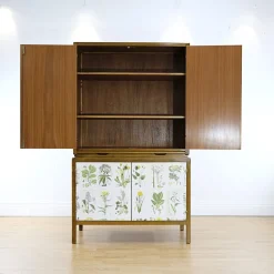 Pamono Swedish Modern Cabinet with Nordens Flora Illustrations by C.A.M Lindman, 1940s><noscript><img width=