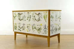 Pamono Swedish Modern Dresser with Nordens Flora Illustrations by C. A. M. Lindman, 1930s><noscript><img width=